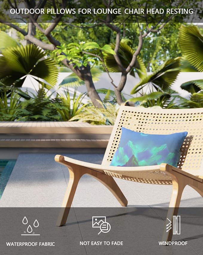 Outdoor Pillows Covers with Inserts Mountain Moon Dreamy Starry Sky Waterproof Recliner Pillow with Adjustable Strap Throw Pillows for Patio Furniture Pool Lounge Chair, 11x16 inch, 2PCS