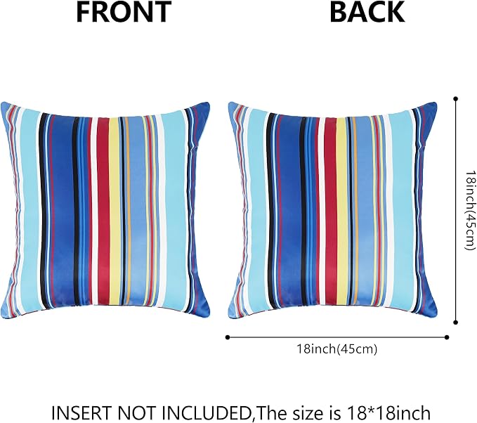 Pyonic Set of 2 Outdoor Pillow Covers 18x18 inch Waterproof Navy Nautical Striped Outdoor Pillow Covers Square Patio Pillows for Patio Tent Garden Beach