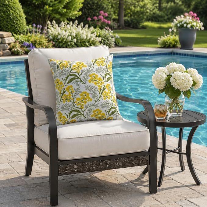 Waterproof Outdoor Throw Pillows with Inserts 18 x 18 Inch | Pack of 2 Patio Decorative Pillows, Square Outdoor Pillows for Patio Furniture Porch Garden Deck Balcony Couch and Sofa