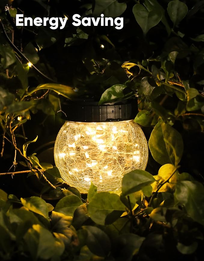 Solar Lanterns Solar Lights Outdoor Waterproof 18-Pack, Solar Powered Hanging Lights Cracked Glass Hanging Globes for Christmas Decoration, Shepherd Hook, Garden Tree Ornaments