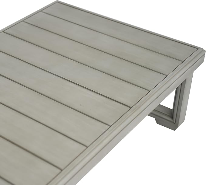 Outdoor Coffee Table with Slat Design and Sled Base, Light Grey