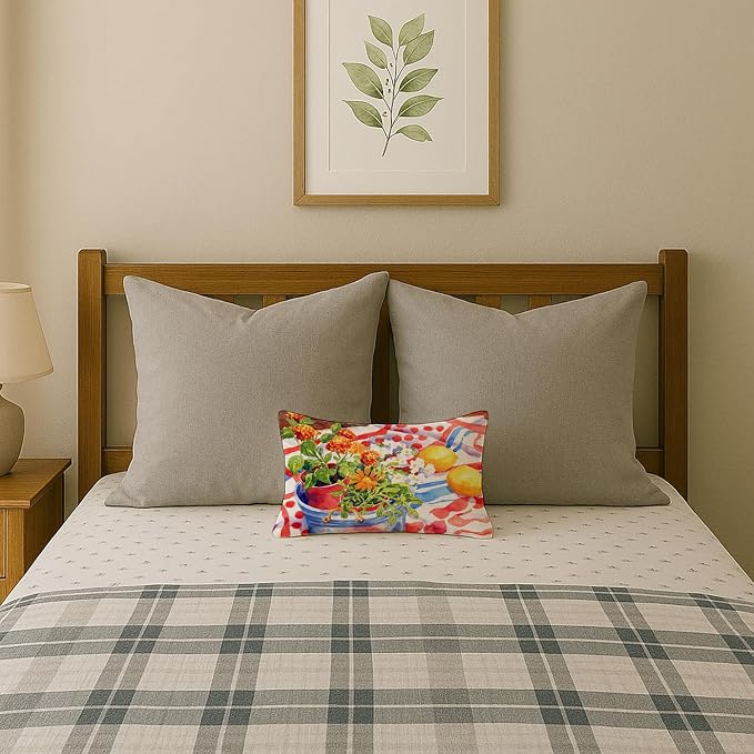 Caroline's Treasures 6058PW1216 Flowers with a Side of Lemons Canvas Fabric Decorative Pillow Machine Washable, Indoor Outdoor Decorative Pillow for Couch, Bed or Patio, 12HX16W