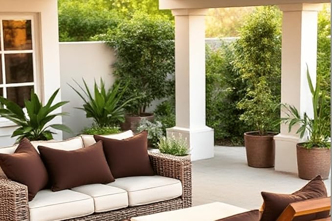 RSH DECOR Sunbrella 26" x 16" Lumbar Throw Pillows Set of 2 | Water and Fade-Resistant Performance Fabric | Outdoor Pillow Covers with Down-Alternative Inserts | Made in USA (Canvas Java Brown)
