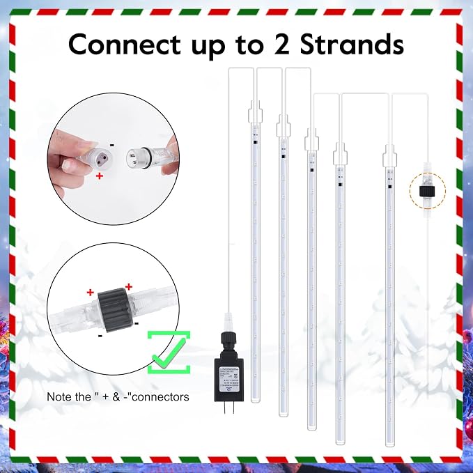 Brightown Meteor Shower Lights Outdoor, 16 Inches 16 Tubes 576 LED Icicle Lights, Waterproof Meteor Christmas Light Outdoor, Hanging Falling Rain Light for Tree Holiday Party Christmas, Warm White