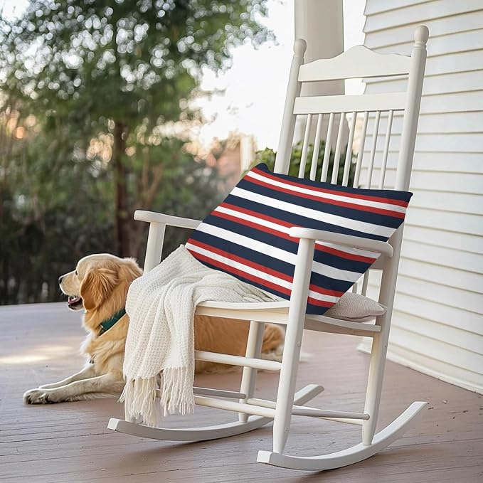 Red Navy Blue Striped Outdoor Pillow Covers Waterproof, All Weather Cushion Case Set of 2, Contemporary Minimalist Aesthetic Lumbar Pillowcase for Sofa Couch Bed Decor Patio Furniture 20"x12"