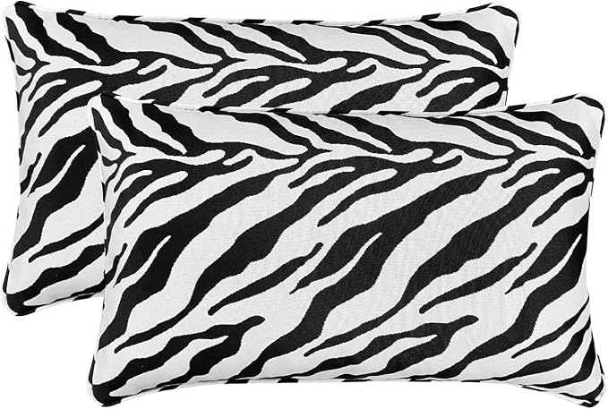 Pack of 2 Outdoor Waterproof Decorative Lumbar Pillows Covers for Patio Furniture, 20x12 Inch Fade Resistant Patio Garden Lumbar Cushion Covers for Couch Bed Sofa, Zebra Black