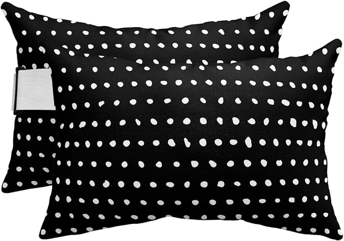 Chaise Lounge Headrest Pillow 2 Pack, Black Waterproof Chair Pillows with Insert & Adjustable Elastic Strap for Beach Pool Recliner, Abstract White Polka Dot Geometric Modern Art Outdoor Patio Pillow