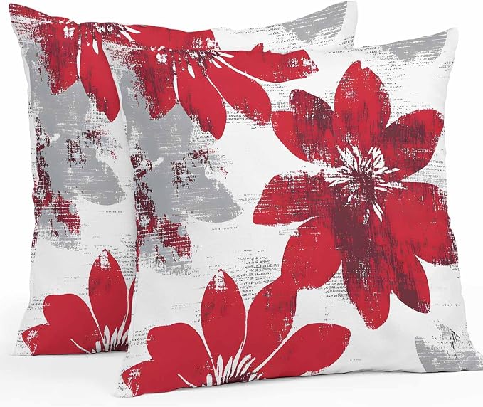 Vandarllin Outdoor Throw Pillows Covers 16x16 inch Set of 2 Waterproof Red Sunflower Decorative Zippered Cushion Covers for Patio Furniture, Flower Field Lumbar Pillowcases