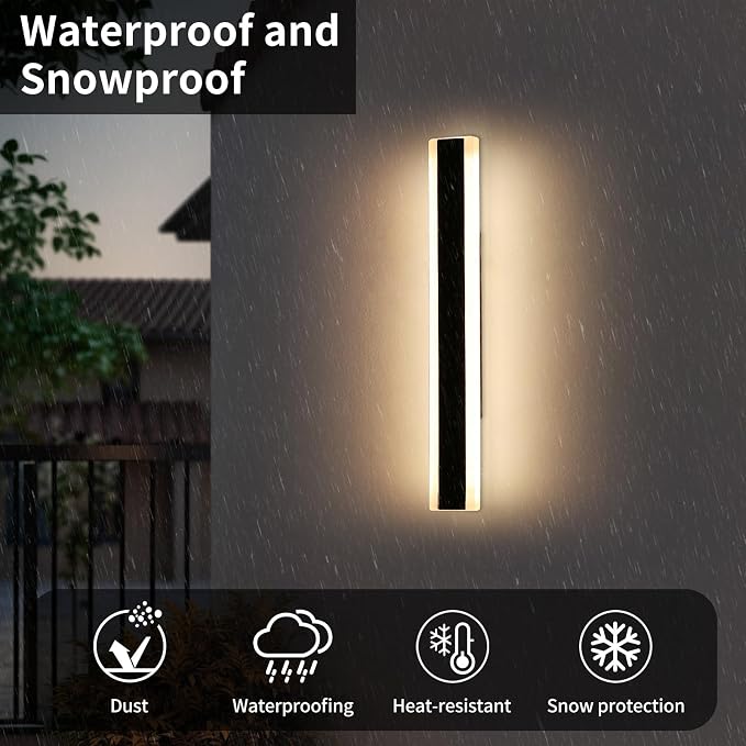 Modern Outside Wall Lights for House, 23.6inch Outdoor Wall Sconces, 3 Lights Color 3000K/4500K/6000K, IP65 Waterproof, Long Wall Lamp Mounted Lighting Fixture for Patio, Yard, Garage