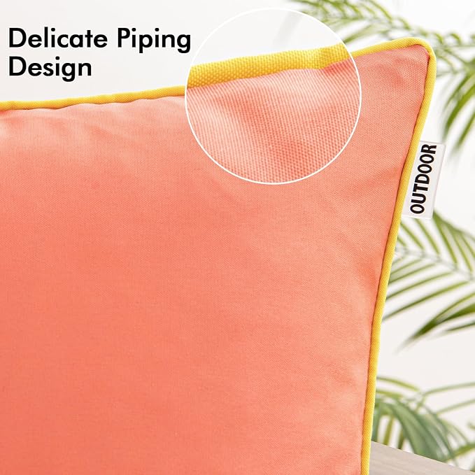 MIULEE Outdoor Waterproof Pillow Covers 12x20 Coral Red-Yellow Pack of 2 | Decorative Farmhouse Throw Pillow Covers with Piping,Square Solid Color,Patio Furniture,Summer Couch Tent Sofa Living Room