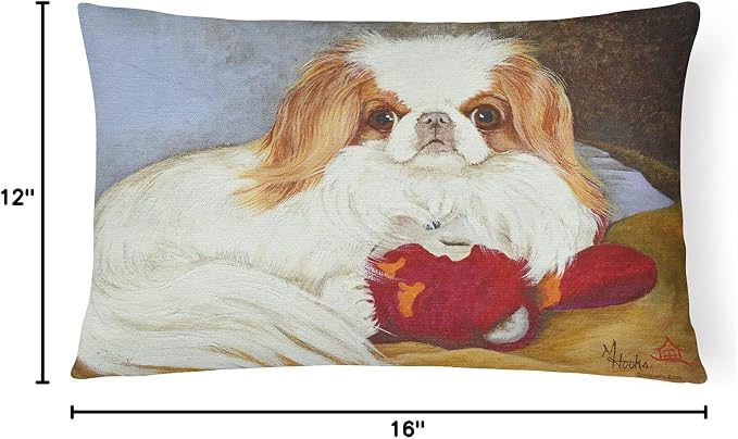 Caroline's Treasures MH1049PW1216 Japanese Chin Pink Gorilla Canvas Fabric Decorative Pillow Machine Washable, Indoor Outdoor Decorative Pillow for Couch, Bed or Patio, 12HX16W