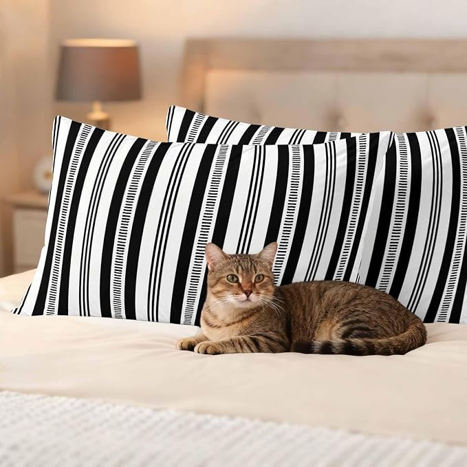 Black Striped Outdoor Waterproof Pillow Covers, Farmhouse Stripes Modern Geometric Decorative Rectangle Throw Pillowcase Sofa Cushion Sham for Patio/Couch/Chair, 20"x12" 2 Pack