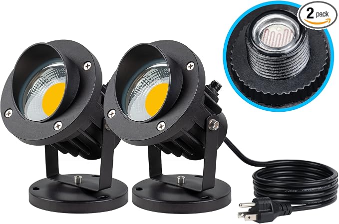 SUNVIE 20W Spot Lights Outdoor with Photocell Sensor, Dusk to Dawn LED Landscape Spotlights, Waterproof 120V 2000LM 3000K Landscape Lighting for Yard Flag Tree Garden 6 FT US 3-Plug in Cord, 2 Pack