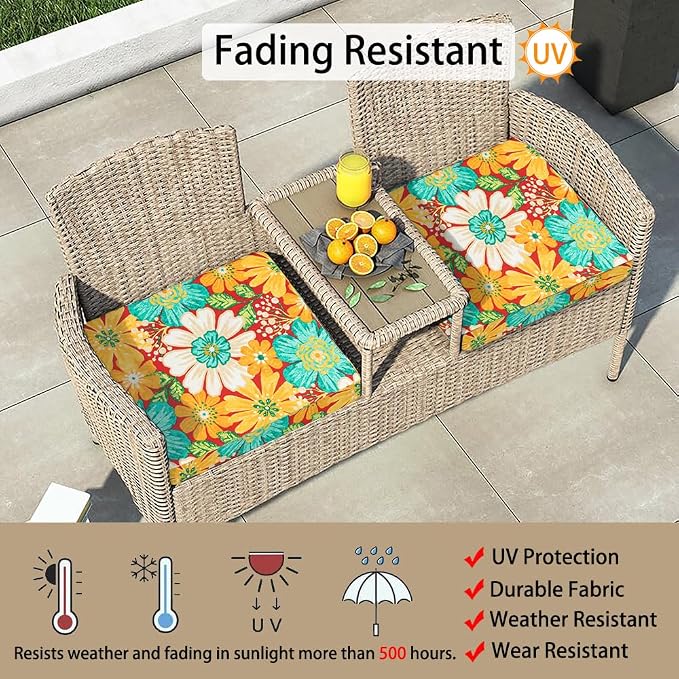 Magpie Fabrics Indoor Outdoor Cushion Cover Replacement 2 Pack, NO Insert! Water Repellent Slipcover with Ties Decor for Patio Garden Chair Sofa Bench Wicker(Embry Red Hibiscus, 24x24x4 Inch)