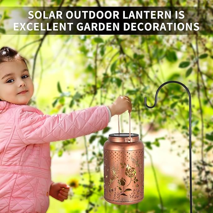 2 Pack Solar Lanterns Outdoor Waterproof, Butterfly Rose Garden Decor Birthday Gifts for Women Mom Grandma Hanging Solar Lights Metal Solar Decoration Outside for Yard, Patio, Lawn | Birthday Gifts for Women Mom Grandma Hanging Solar Lights Metal Solar...