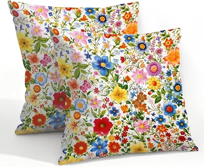 22x22 Inch Outdoor Pillow Covers Set of 2 Waterproof Throw Pillow Covers Decorative Couch Cushion Covers Colorful Art Floral Square Pillowcases Protectors for Patio Garden Sofa
