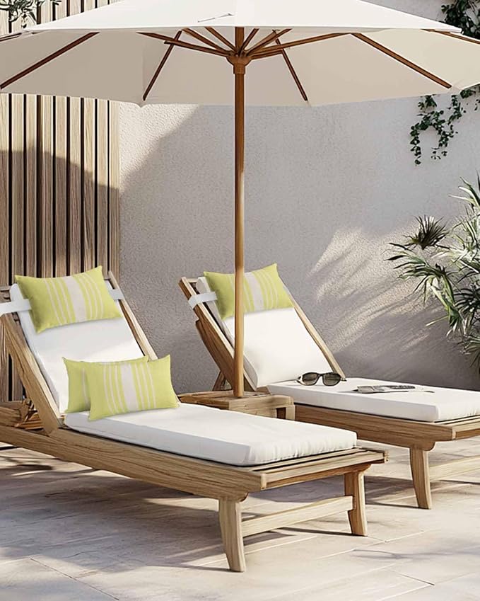 Pack of 2 Outdoor Lumbar Pillow Covers 12x20 Inch, Yellow Beige Striped Waterproof Throw Pillow Covers Set, Modern Farmhouse Retro Lines Indoor&Outdoor Decorative Cushion Cases for Patio Porch Beach