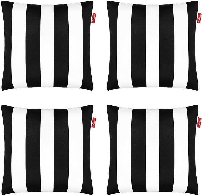 Pack of 4 Outdoor Throw Pillows,16x16 Inch All-Weather Water-Resistant Patio Pillows with Inserts,Decorative Pillows for Patio Furniture,Couch,Sofa,Poolside,Black White