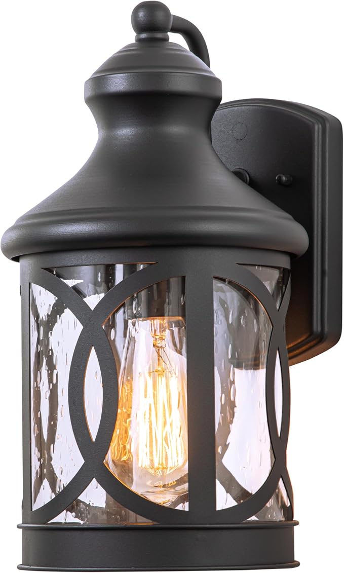 Outdoor Wall Sconce, Waterproof Exterior Light Fixture, Matte Black Porch Lantern Lights with Clear Glass Shade for Garage Patio Front Door Balcony
