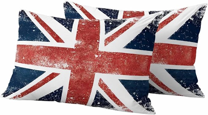 4th of July Outdoor Throw Pillows Covers 20x12 inch Set of 2 Waterproof British Flag Decorative Zippered Cushion Covers for Patio Furniture, Vintage Mottled National Flag Lumbar Pillowcases