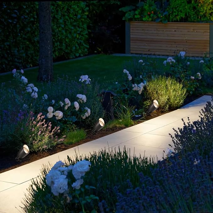 LUTEC 12V Low Voltage Landscape Lighting, Die-cast Aluminum Spot Lights with Connectors, IP65 Waterproof Outdoor Landscape Spotlights, 5W 550LM Warm White 3000K for Tree Garden Yard Pathway, 4 Pack