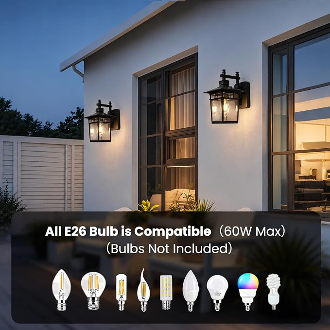 13'' Black Outdoor Wall Light Fixture, Waterproof Wall Sconce Outdoor Light Fixtures Wall Mount with Clear Glass Lampshade Outdoor Wall Mounted Porch Lights for House, Garage, Patio