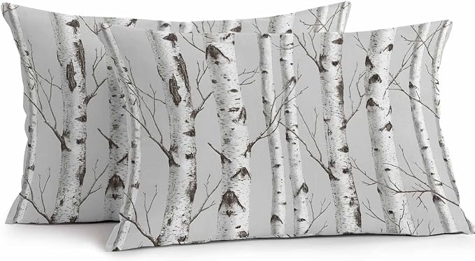 Nature Birch Trees Outdoor Waterproof Pillow Covers Pack of 2, Modern Gray Modern Tree Bark Texture Forest Throw Pillowcases Decorative Cushion Covers for Garden Patio Tent Sofa Couch, 20x12 inch