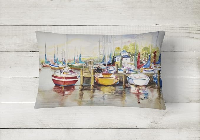 Caroline's Treasures JMK1064PW1216 Paradise Yacht Club II Sailboats Canvas Fabric Decorative Pillow Machine Washable, Indoor Outdoor Decorative Pillow for Couch, Bed or Patio, 12HX16W