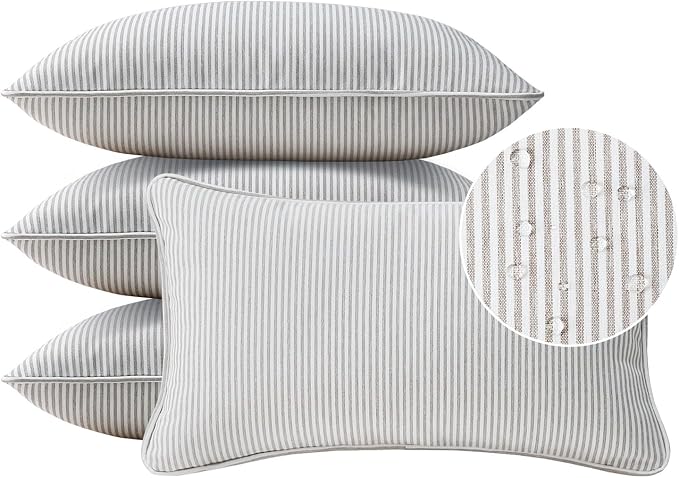 Unimatta Decorative Outdoor Water Repellent Throw Pillows with Inserts, Set of 4, 20" x12" Pillows for Patio, Backyard, Bed, Couch, and Patio Furniture, Tan Stripe
