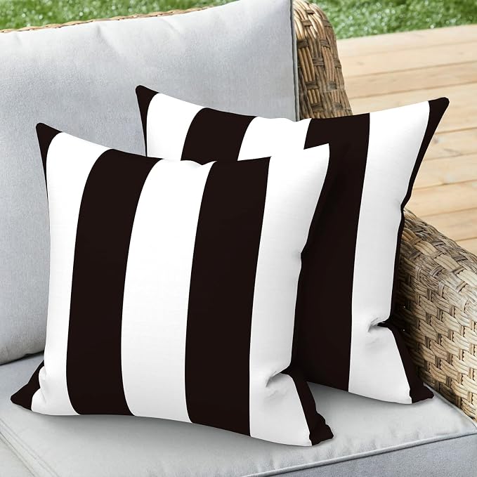 Outdoor 16x16 Inch Throw Pillow Covers Set of 2, All Weather Square Pillow Cases, Covers ONLY, Patio Cushion Pillow of Home Furniture Use, Cabana Black