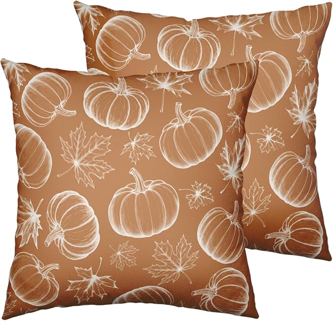 Fall Pillow Covers 24x24 Set of 2 Burnt Orange Pumpkin Maple Leaves Throw Pillow Covers Autumn Harvest Pillowcase Thanksgiving Cushion Case for Home Decor Patio Outdoor Sofa