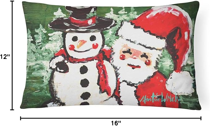 Caroline's Treasures MW1167PW1216 Friends Snowman and Santa Claus Canvas Fabric Decorative Pillow Machine Washable, Indoor Outdoor Decorative Pillow for Couch, Bed or Patio, 12HX16W