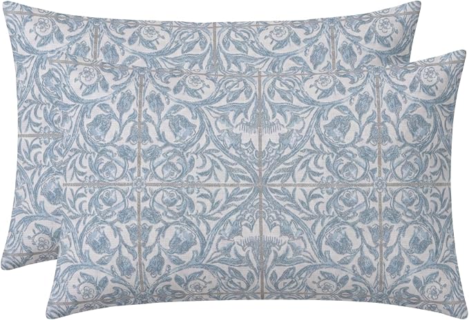 RSH DECOR: Sunbrella Jumbo Lumbar Pillows Set of 2 | 26" x 16" | Water and Fade-Resistant Performance Fabric | Outdoor Pillow Covers with Down-Alternative Inserts | Made in USA (Provincial Azure)