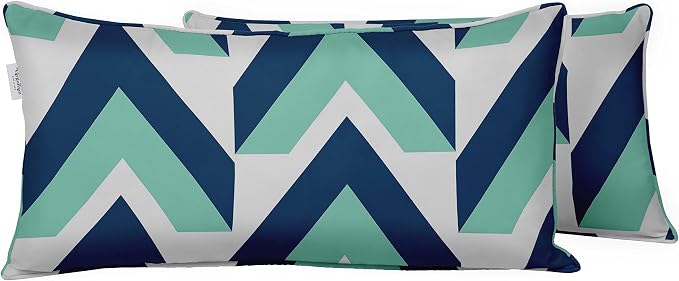 Indoor/Outdoor Polyester Fabric Lumbar Pillow Cover, All-Weather Waterproof Rectangular Cushion Case for Patio Furniture, 12 x 18 Set of 2 - Abstracts-41