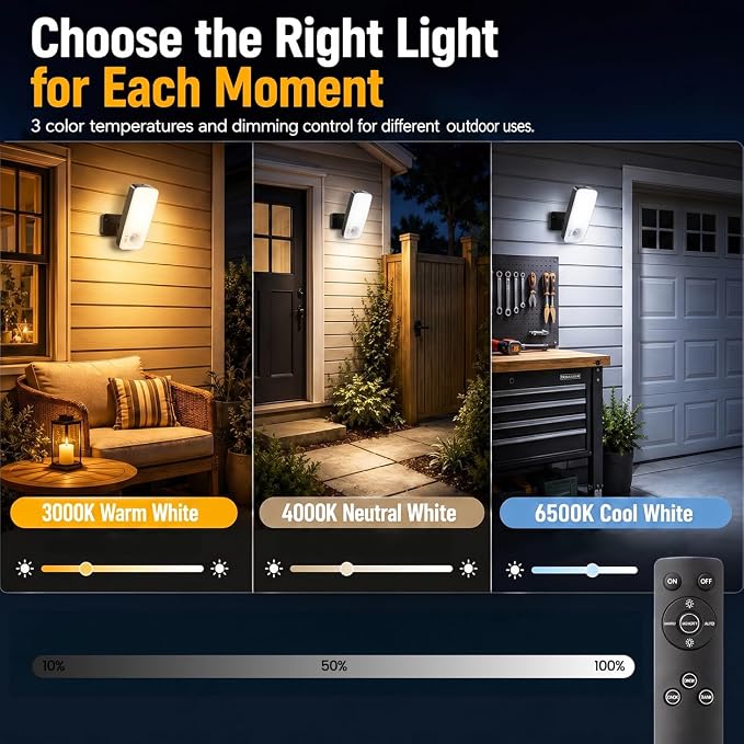 TANBABY Rechargeable Outdoor Wall Lights with Motion Sensor, 2 Pack | 12000mah Wireless Security Light With Remote, 3 Modes, 3CCT Dimming, IP65 Waterproof Led Outdoor Lighting for Porch, Garage