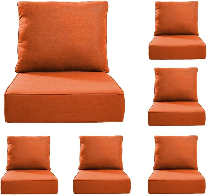 Luxury 24*24*6in Outdoor Patio Cushions, 6 Pieces Orange Outdoor Cushion | 6in Outdoor Patio Cushions, Water-Resistant, Reversible, Removable Cover, for Patio Chairs Sofa Couch Loveseat