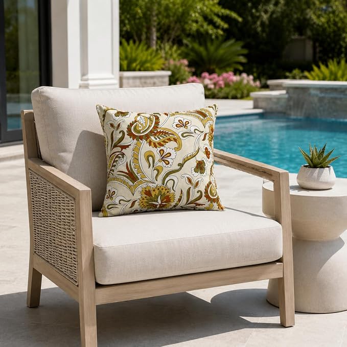 Outdoor/Indoor Decorative Throw Pillows 18×18 Inch | Pack of 2 Waterproof Decorative Throw Pillows with Inserts, Square Pillows for Bed, Couch, Sofa and Patio Furniture
