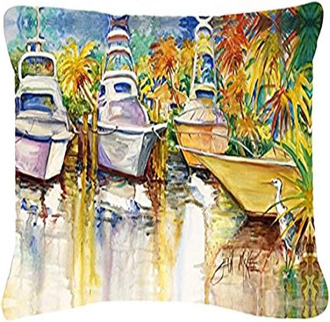 Caroline's Treasures JMK1051PW1216 Blue Heron and Deep Sea Fishing Boats Canvas Fabric Decorative Pillow Machine Washable, Indoor Outdoor Decorative Pillow for Couch, Bed or Patio, 12HX16W