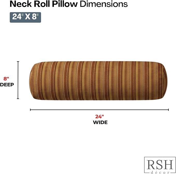 RSH DECOR: Sunbrella Neck Roll Pillows Set of 4 | 24” x 8” | Outdoor Bolster for Patio, Deck, Porch, or Poolside Chairs | Fade & Water-Resistant | Made in USA (Limelite Teak)