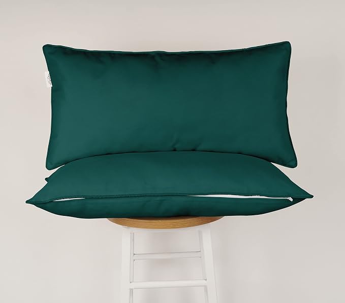 Indoor/Outdoor Polyester Fabric Lumbar Pillow Cover, All-Weather Waterproof Rectangular Cushion Case for Patio Furniture, 16 x 24 Set of 2 -Teal Blue