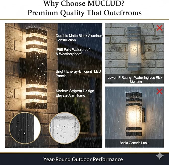10Pack 15inch LED Square Up & Down Wall Lights,14W Outdoor Wall Light 4000K Day White Aluminum Body Waterproof IP65 LED Exterior Light Fixtures Wall Mount for House Patio Garage Garden.