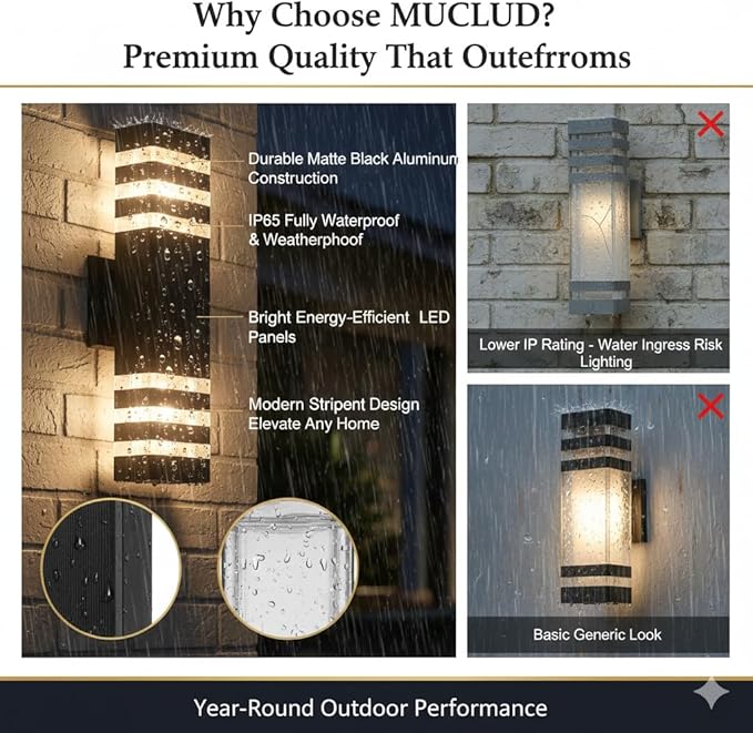 16Pack 15inch Outdoor LED Wall Lights,18W Outdoor Up&Down Wall Light Aluminum Body 4000K Day White Waterproof IP65 Outside Wall Lights 1800LM Outdoor Wall Mount Lights for Wall porch Garage Garden