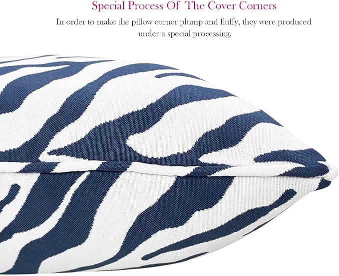 Pack of 2 Outdoor Waterproof Decorative Lumbar Pillows Covers for Patio Furniture, 20x12 Inch Fade Resistant Patio Garden Lumbar Cushion Covers for Couch Bed Sofa, Zebra Navy