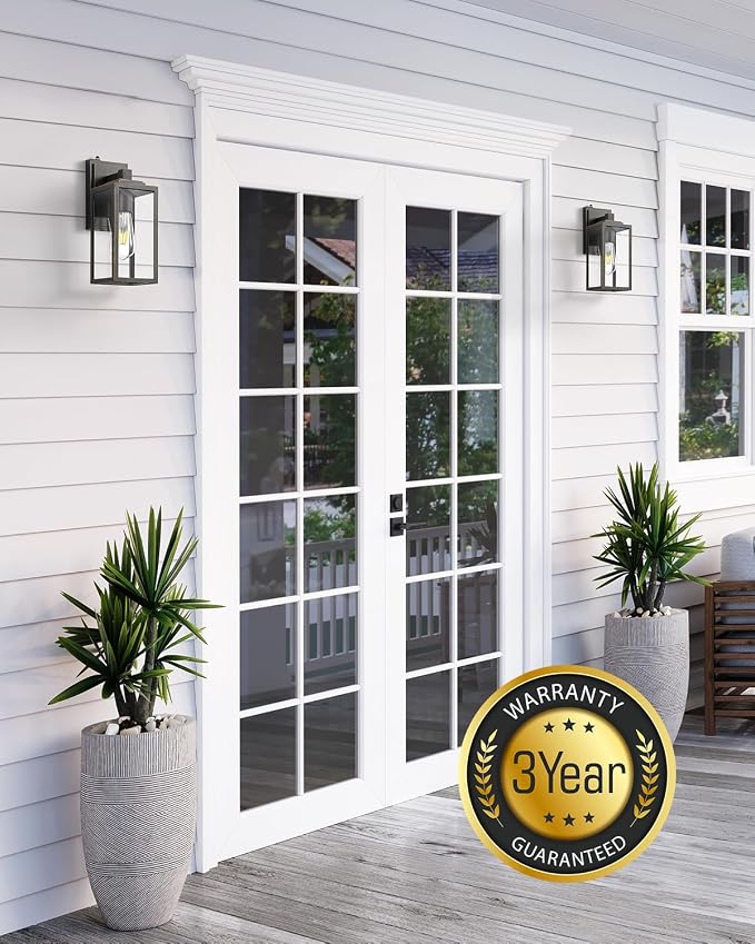 VIANIS 2 Packs Black Gold Outdoor Lights, Anti-Rust Porch Light Wall Mount, Waterproof Garage Light Lantern with Clear Glass, UL Listed Black Lights Sconce for House, Patio, Front Door