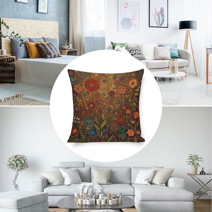 Cute Throw Pillows Oil Painting Colorful Garden Flowers Pillow Cases 20"x20" Farmhouse Flower Farmhouse Pillow Cover Home Decor Throw Pillows Cover Decorative Cutton Linen Cushion Cases