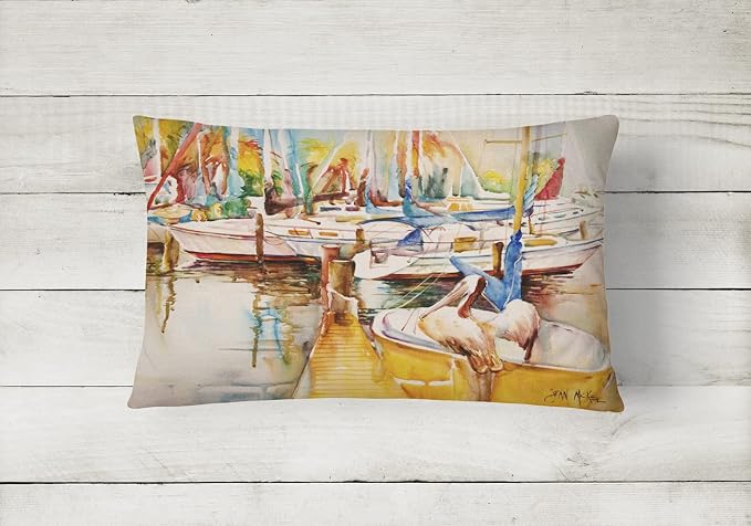 Caroline's Treasures JMK1042PW1216 Sailboat with Pelican Golden Days Canvas Fabric Decorative Pillow Machine Washable, Indoor Outdoor Decorative Pillow for Couch, Bed or Patio, 12HX16W