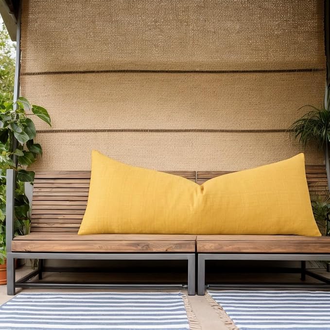 Kevin Textile Outdoor Waterproof 14”x36” Pillow Cover 1 Pack, Yellow | Water Resistant, Soft Faux Linen-cotton Yarn-dyed Woven Texture Throw Pillow Covers for Tent Patio Garden Couch Sofa