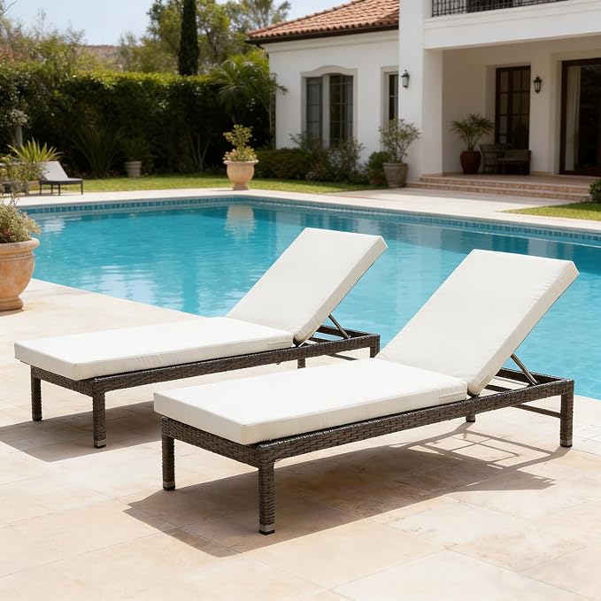 80 x 26 Inches Chaise Lounge Cushions Outdoor Replacement for Pool Side Waterpoof Patio Lounge Chair Cushions, Beige