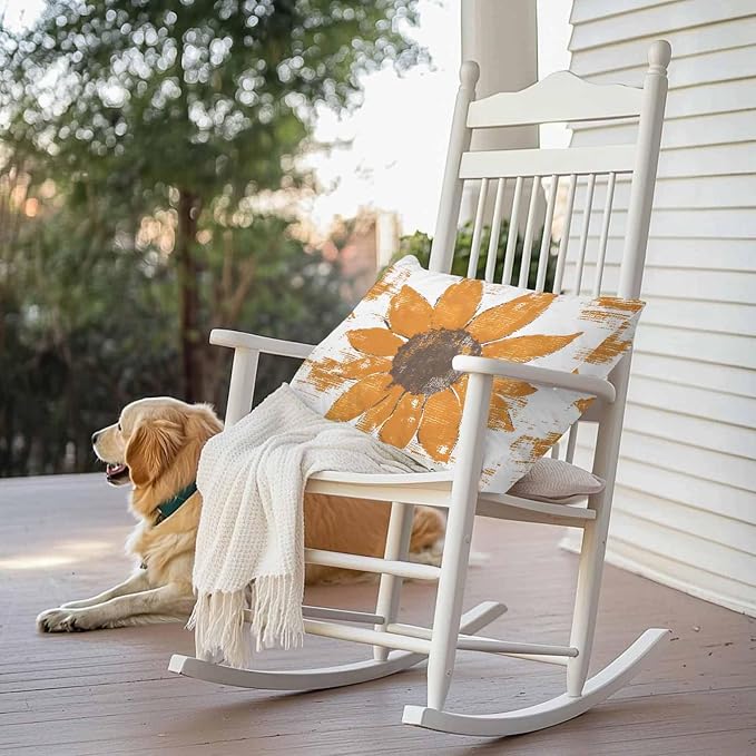 Vandarllin Outdoor Throw Pillows Covers 20x12 inch Set of 2 Waterproof Orange Sunflower Decorative Zippered Cushion Covers for Patio Furniture, Flower Field Lumbar Pillowcases