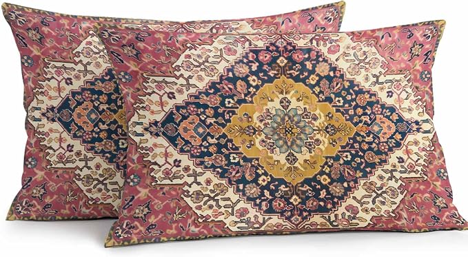 Southwest Aztec Waterproof Outdoor Pillow Covers Set of 2 Home Decor, Boho Tribe Traditional Floral Patterned Pillowcase Patio Pillow Covers for Couch Bench Furniture Garden 20x12in